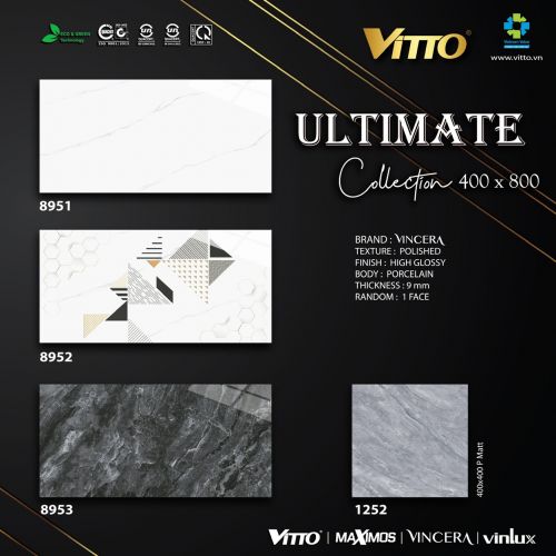 Bộ gạch ốp tường Vincera 40x80 mã 8951 - 8952 - 8953, nền 40x40 mã 1252