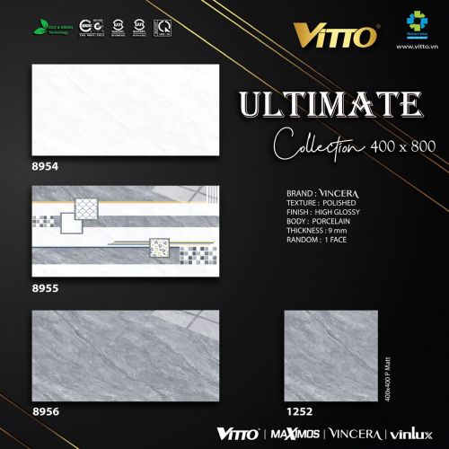 Bộ gạch ốp tường Vincera 40x80 mã 8954 - 8955 - 8956, nền 40x40 mã 1252