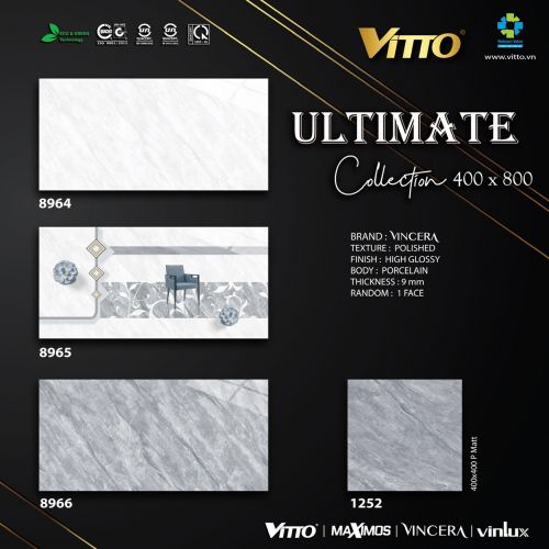 Bộ gạch ốp tường Vincera 40x80 mã 8964 - 8965 - 8966, nền 40x40 mã 1252